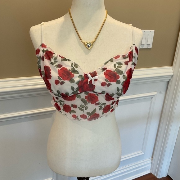 Woman's  Forever 21 Rose Print Mesh Lingerie Cami - Picture 2 of 4